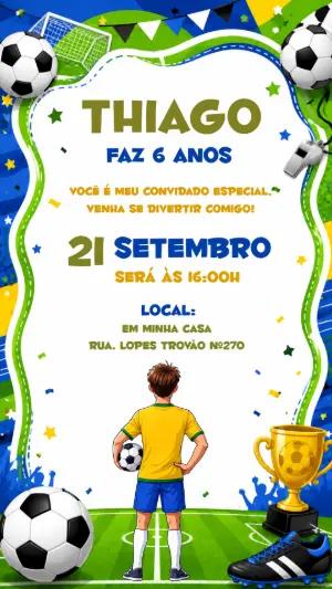 Convite de Aniversário Futebol Brasil Editável