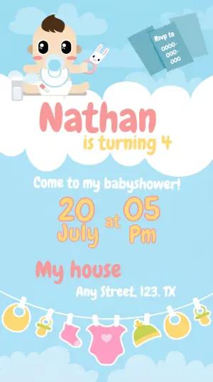 Cute Baby Shower & Birthday Invitation Editable Template