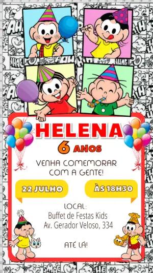 Convite de Aniversário Turma da Mônica para Editar Online