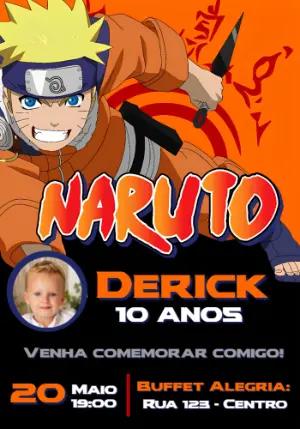 Convite de Aniversário Naruto com Foto para Editar
