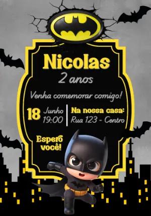 Convite de Aniversário Batman Baby Fofo para Editar