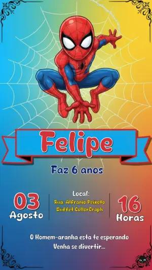 Convite de Aniversário Homem-Aranha Infantil para Editar Online