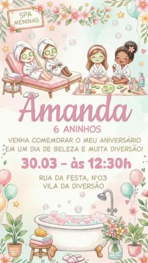 Convite de Aniversário Festa Spa Meninas Aquarela Editável