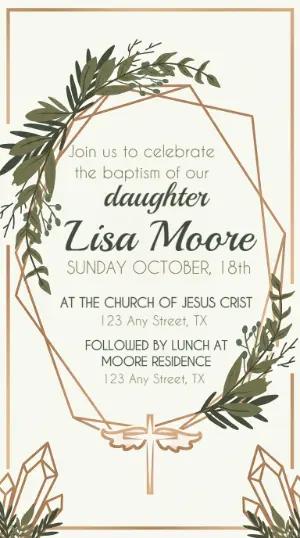 Editable Baptism Invitation with Greenery & Geometric Frame