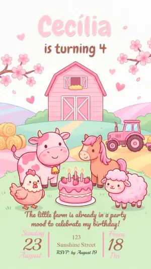 Pink Farm Birthday Invitation | Editable Digital Template