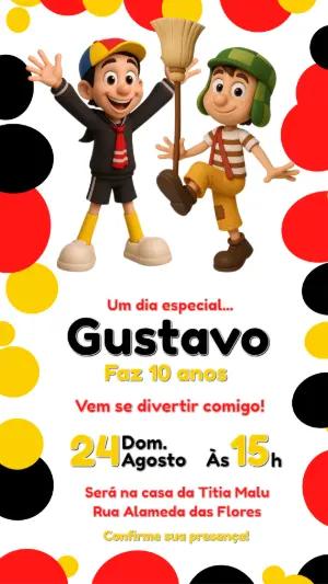 Convite Aniversário Chaves e Quico Colorido Modelo para Editar