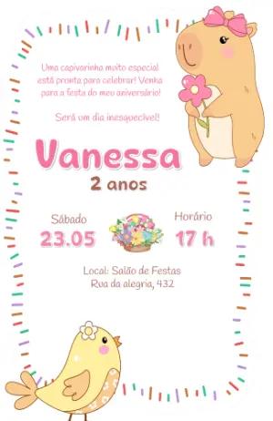 Convite Digital Aniversário de Capivara Fofa para Editar
