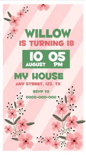 Editable Pink Floral 18th Birthday Invitation Template