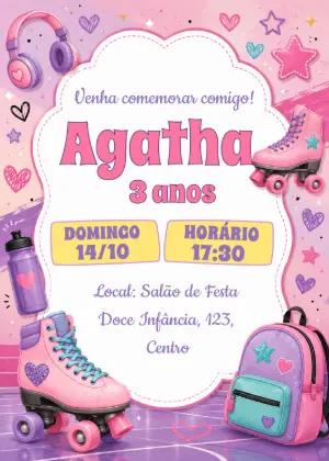 Convite de Aniversário Patins Rosa para Editar Online