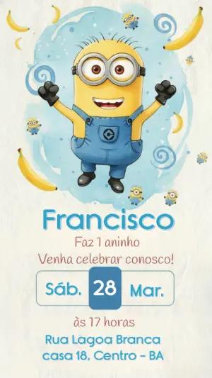 Convite de Aniversário Minions Aquarela para Editar Online