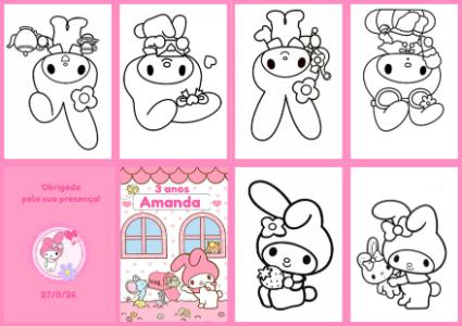Livrinho de Colorir My Melody Editável para Aniversário Infantil