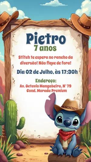 Convite Aniversário Stitch Cowboy para Editar Online