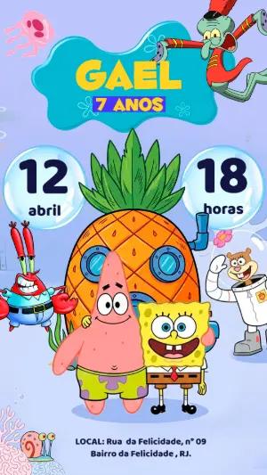 Convite de Aniversário Bob Esponja Infantil para Editar