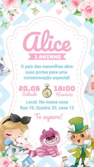 Convite de Aniversário Alice no País das Maravilhas Editável