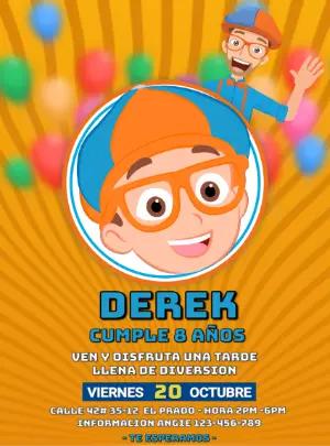 Invitación de Cumpleaños de Blippi Colorida para Editar