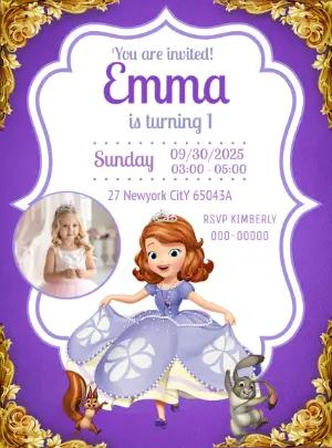 Princess Sofia Birthday Invitation | Editable Purple & Gold Template