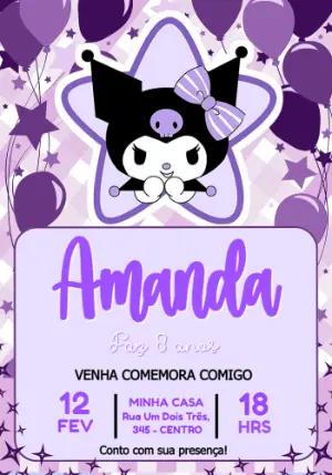 Convite de Aniversário Kuromi Roxo e Lilás para Editar