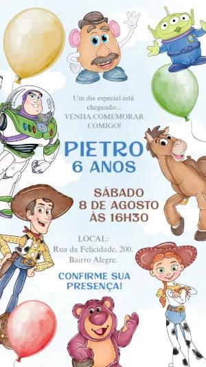 Convite de Aniversário Toy Story Aquarela para Editar