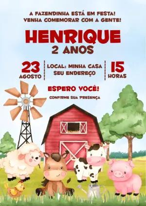 Convite de Aniversário Fazendinha com Animais para Editar