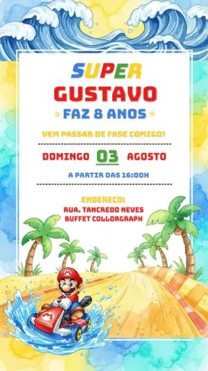 Convite de Aniversário Super Mario Kart para Editar Online