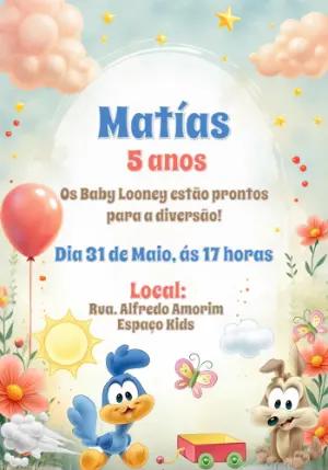 Convite de Aniversário Baby Looney Tunes para Editar Online