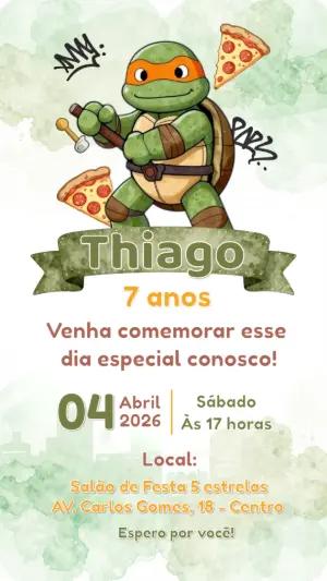 Convite de Aniversário Tartarugas Ninja Editável