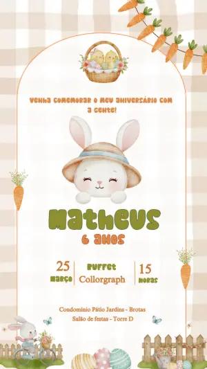 Convite de Aniversário Coelhinho Fofo para Editar Online