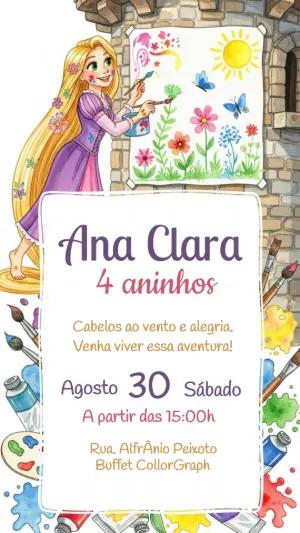 Convite Aniversário Rapunzel Enrolados para Editar Online