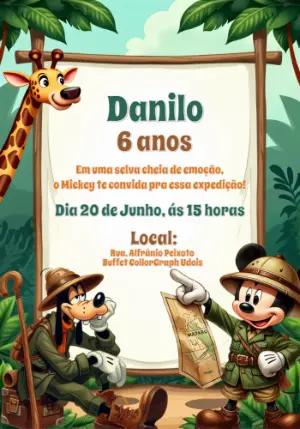 Convite de Aniversário Mickey Safari Editável Online