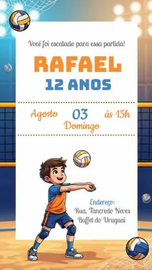 Convite de Aniversário Vôlei Masculino para Editar Online
