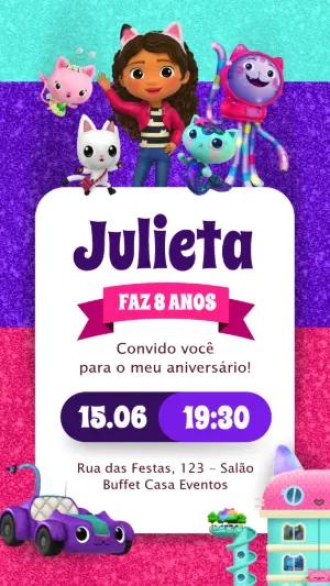 Convite Animado Aniversário Casa Mágica da Gabby para Editar