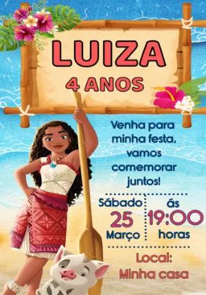Convite de Aniversário Moana: Modelo Digital Editável
