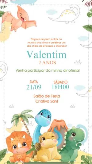 Convite Animado Aniversário Dino Baby Fofo para Editar