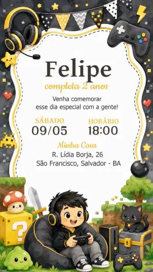 Convite Digital Aniversário Gamer | Modelo Editável