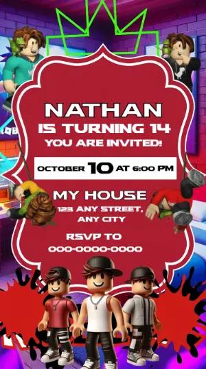 Roblox Themed Birthday Invitation Editable Template