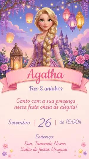 Convite Digital Editável Aniversário Rapunzel Enrolados