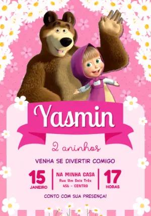 Convite de Aniversário Masha e o Urso Rosa Editável
