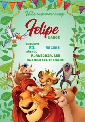 Convite de Aniversário Rei Leão Infantil | Modelo Digital Editável