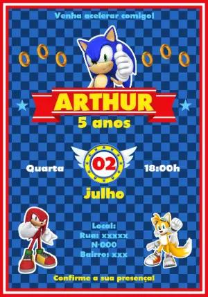 Convite de Aniversário Sonic com Personagens para Editar