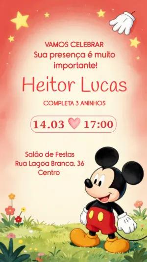Convite de Aniversário Mickey Clássico para Editar