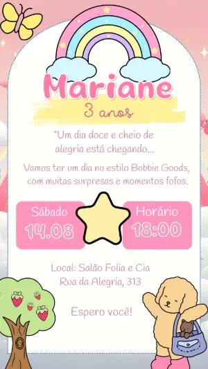 Convite de Aniversário Infantil Fofo com Arco-íris para Editar