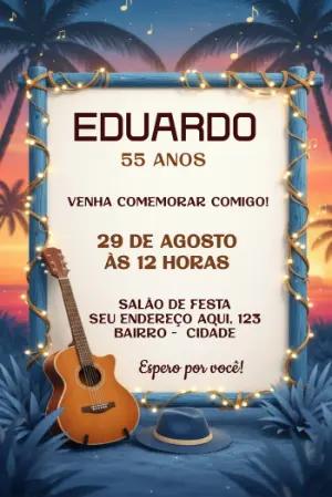 Convite de Aniversário Masculino Tema Luau Noturno Editável