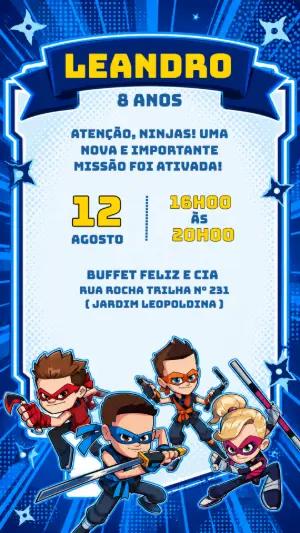 Convite de Aniversário Ninja Kidz Editável