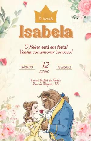 Convite A Bela e a Fera Princesa Floral para Editar