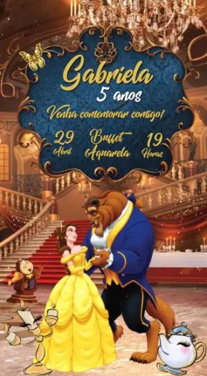 Convite Animado Aniversário A Bela e a Fera para Editar Online