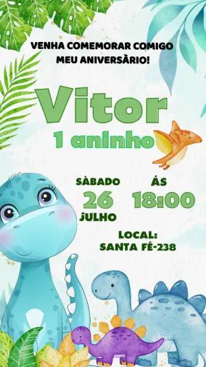 Convite de Aniversário Dinossauros Baby Aquarela Editável