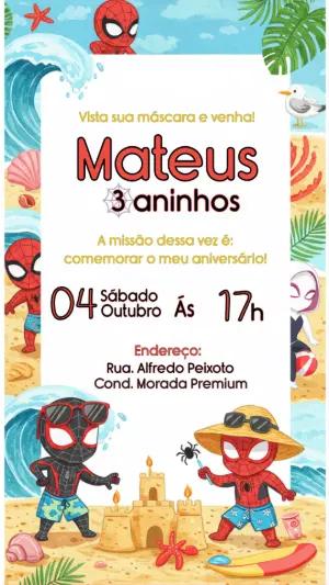 Convite Aniversário Homem Aranha Praia Editável para Imprimir