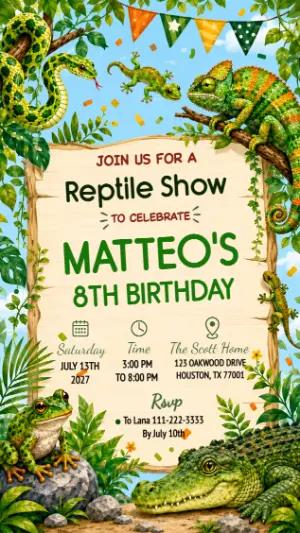 Jungle Reptile Show Birthday Invite - Digital Template