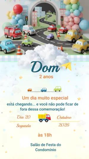 Convite Editável Aniversário Infantil Tema Carrinhos Coloridos