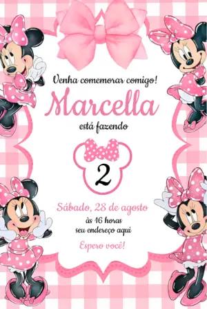 Convite Aniversário Minnie Rosa Editável para Imprimir